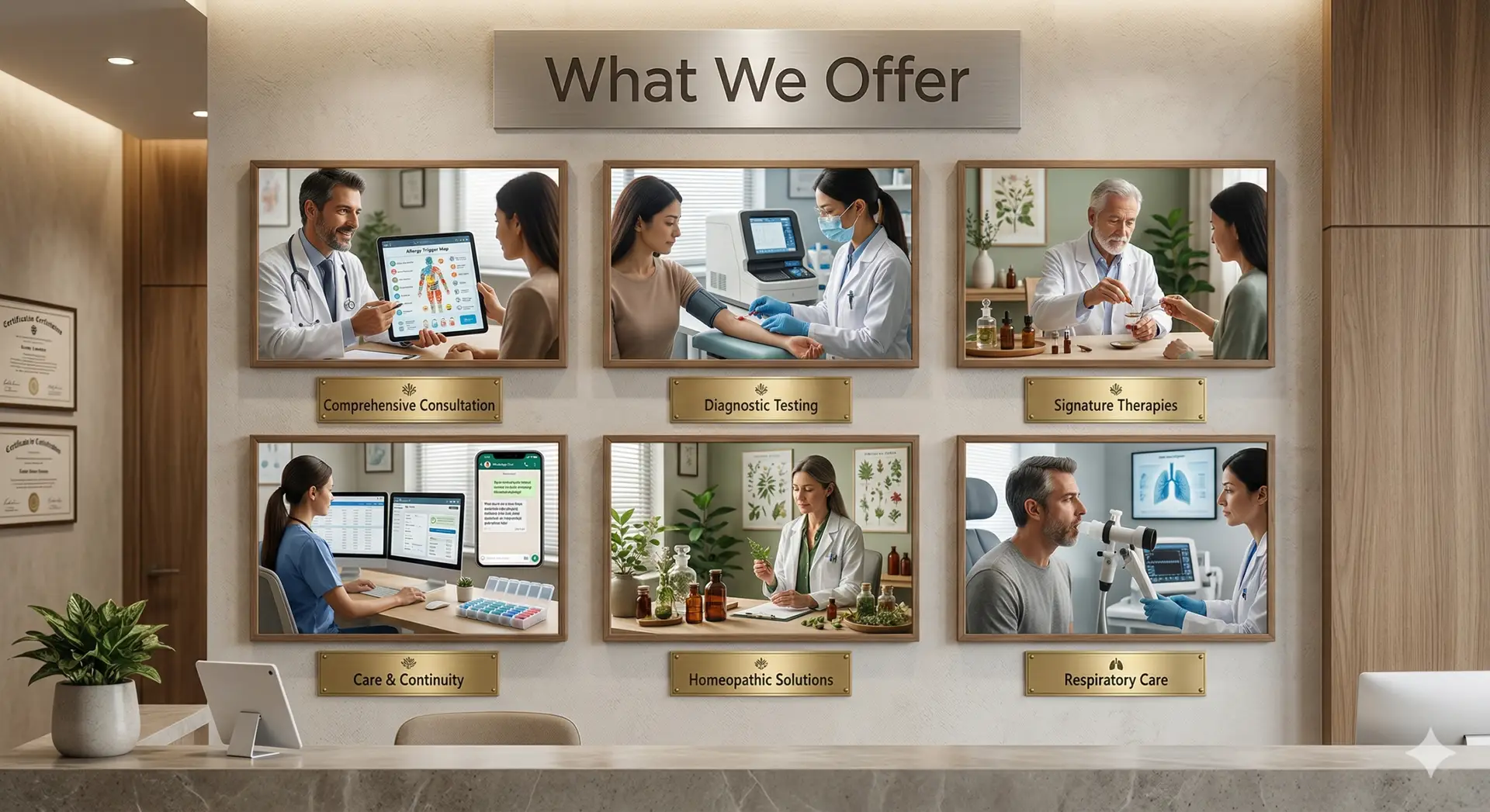 Counter showing the services that our office provides.